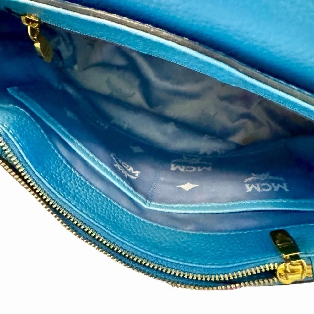 MCM Light Blue Leather First Lady Top Handle Satchel Crossbody Bag